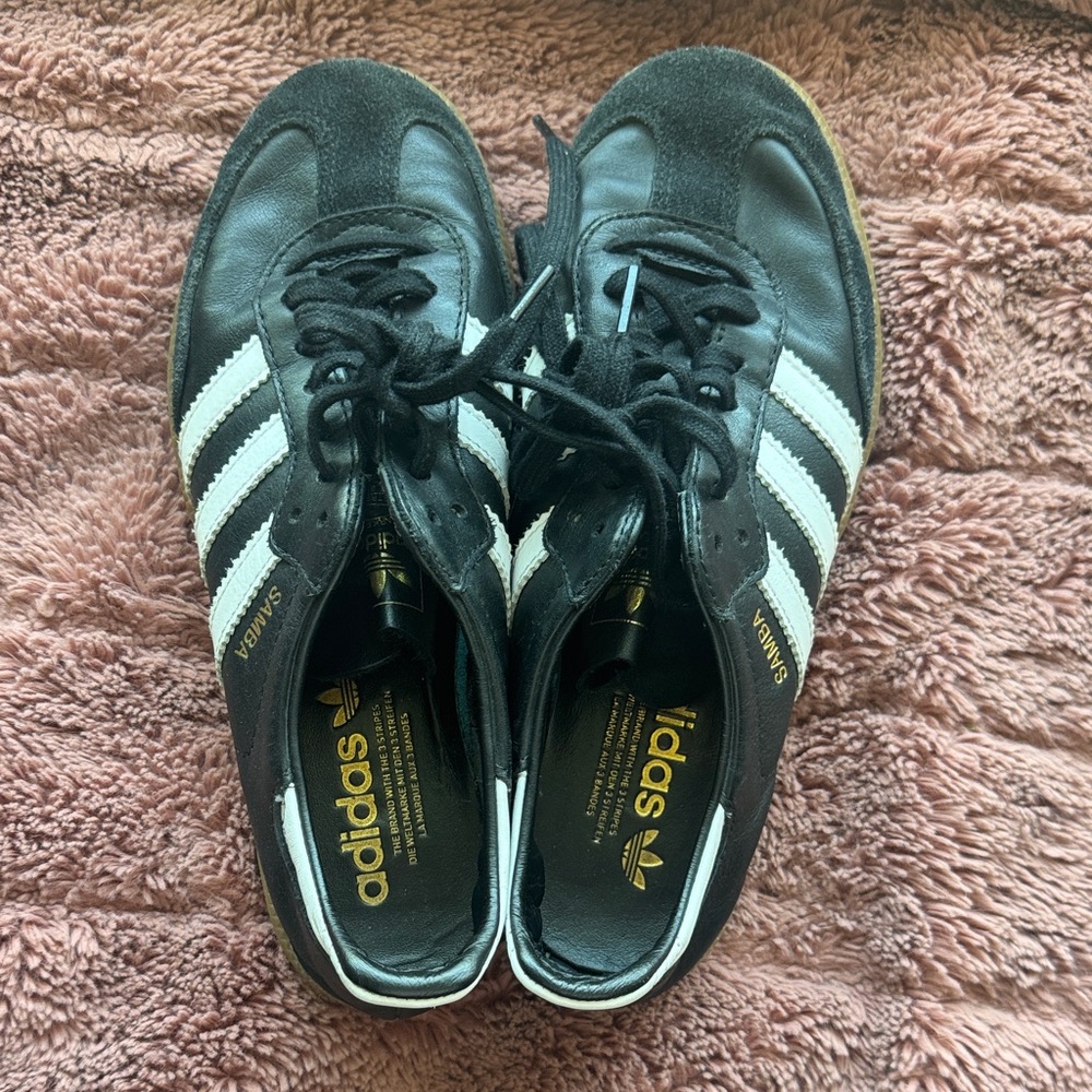 Genuine Leather: Adidas Black and White Samba Sneakers